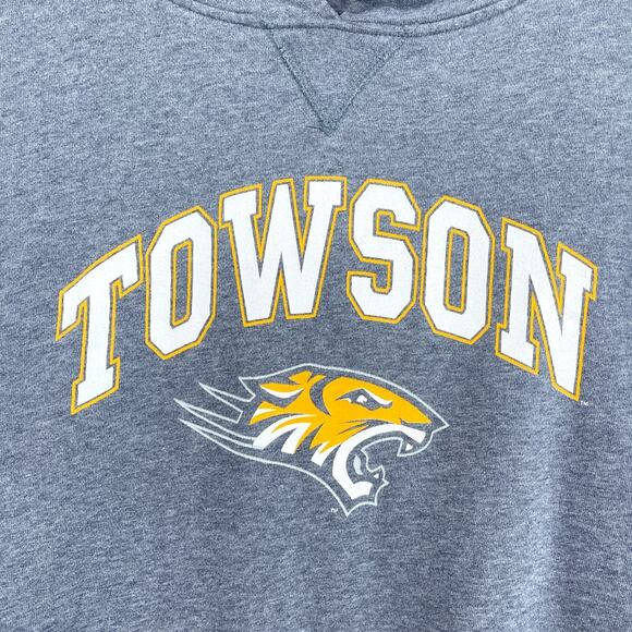 Towson University Vintage 90s Hoodie Sweatshirt Gray Tigers Mens Medium - Picture 3 of 8